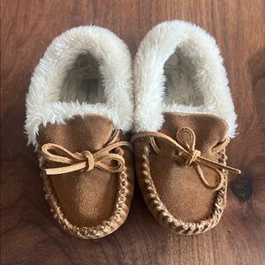 Crewcuts Cozy Brown Moccasin Slippers with Faux Fur Lining